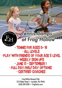 Elementary Connections Digital Edition advertisement for Frog Hollow Racquet Club Tennis Camp