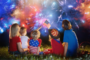 family watching fireworks