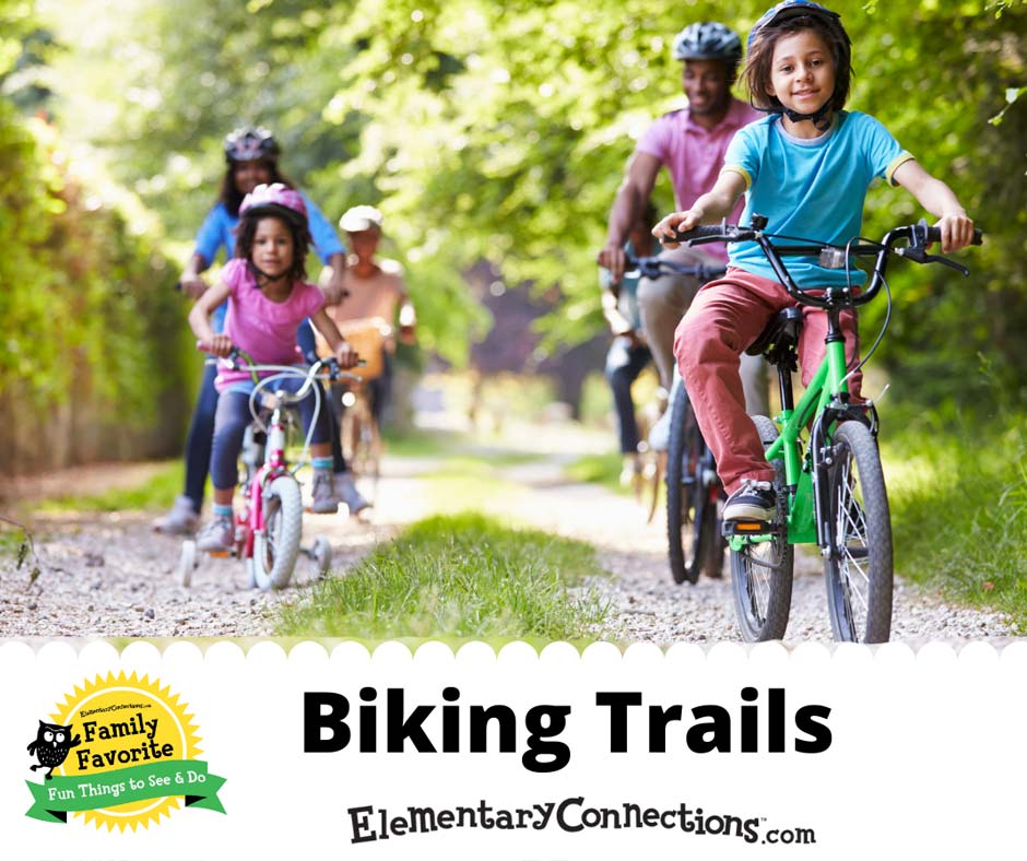 Elementary Connections biking trails graphic with family riding bikes