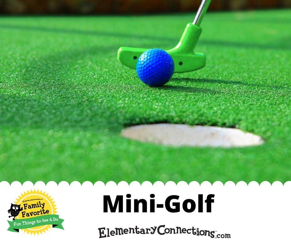 Elementary Connections mini golf graphic with a putter aiming at a hole