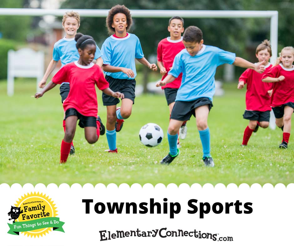Elementary Connections township sports graphic with kids playing soccer