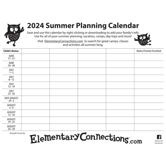 2024 Summer Planning Calendar Thumbnail